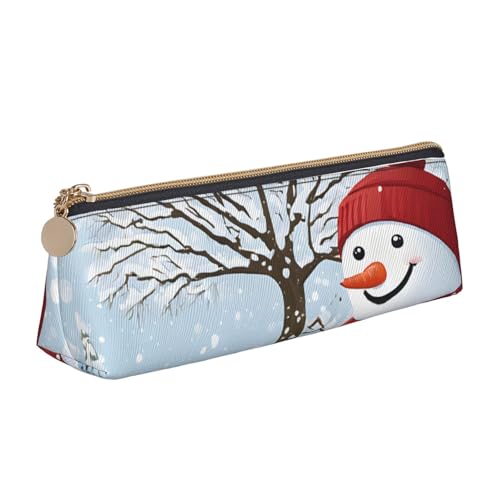 UENFFKDAP Frohe Weihnachten mit Happy Snowman Leder Federmäppchen Schüler Federmäppchen Reißverschluss Federmäppchen Kosmetiktasche Geeignet für Schulen und Büros, Unisex, weiß, Einheitsgröße, von UENFFKDAP