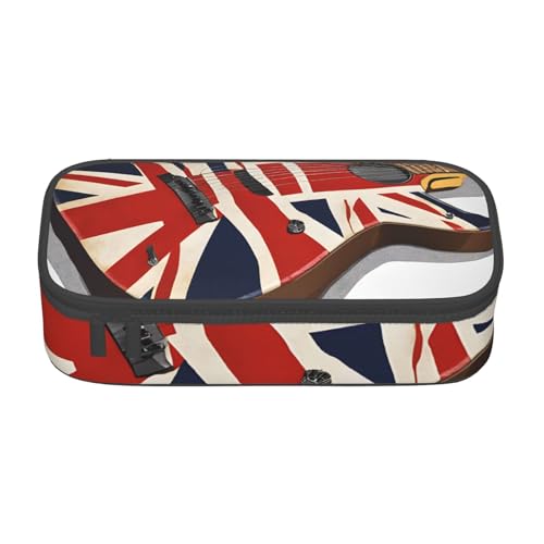 UENFFKDAP Gitarren Britische Flagge Große Kapazität Federmäppchen Schüler Federmäppchen Kosmetiktasche mit Reißverschluss Geeignet für Schulen und Büros Unisex, Schwarz , Einheitsgröße, Kosmetiktasche von UENFFKDAP