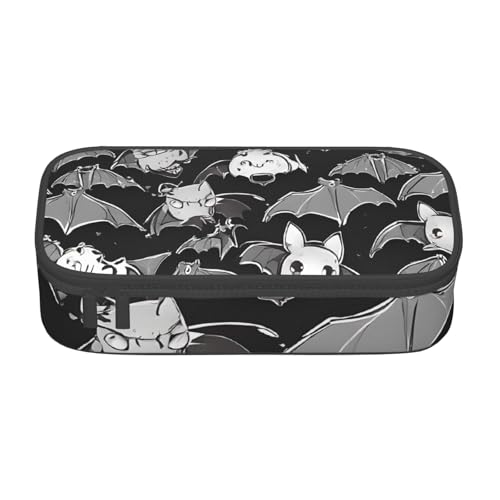 UENFFKDAP Halloween Fledermäuse Grau Große Kapazität Federmäppchen Schüler Federmäppchen Kosmetiktasche mit Reißverschluss Geeignet für Schulen und Büros Unisex, Schwarz , Einheitsgröße, von UENFFKDAP
