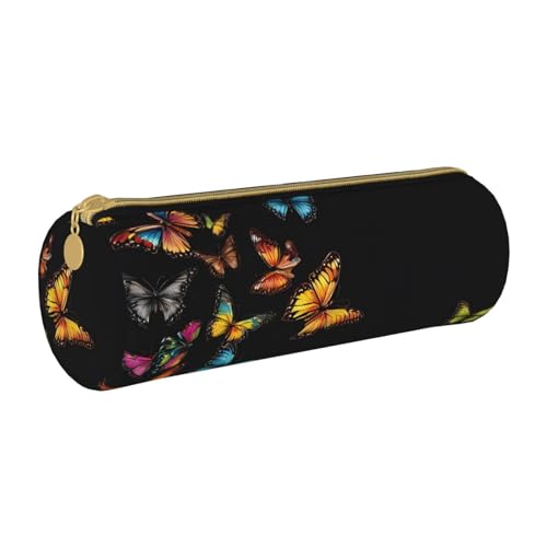 UENFFKDAP Hübsche Schmetterling Leder Federmäppchen Schüler Federmäppchen Reißverschluss Federmäppchen Kosmetiktasche Geeignet für Schulen und Büros, Unisex, weiß, Einheitsgröße, Kosmetiktasche von UENFFKDAP