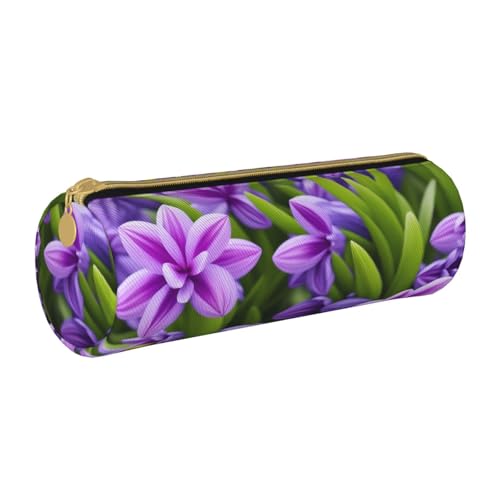UENFFKDAP Hyacinth Lila Leder Federmäppchen Schüler Federmäppchen Reißverschluss Federmäppchen Kosmetiktasche Geeignet für Schulen und Büros Unisex, weiß, Einheitsgröße, Kosmetiktasche von UENFFKDAP