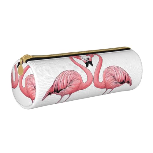 UENFFKDAP Ink Flamingos Leder Federmäppchen Schüler Federmäppchen Reißverschluss Federmäppchen Kosmetiktasche Geeignet für Schulen und Büros, Unisex, weiß, Einheitsgröße, Kosmetiktasche von UENFFKDAP