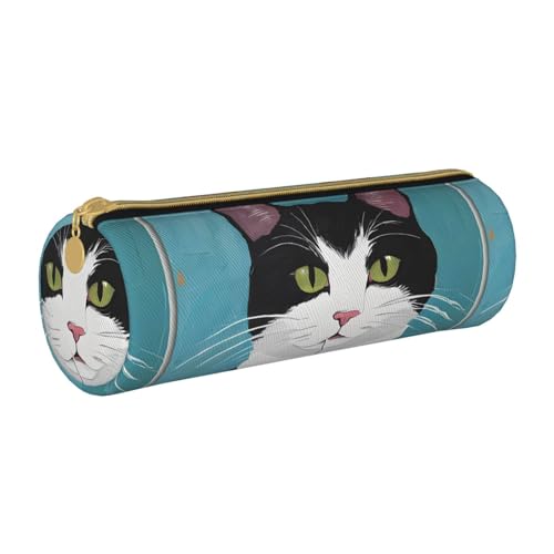 UENFFKDAP Katze Leder Federmäppchen Schüler Federmäppchen Reißverschluss Federmäppchen Kosmetiktasche Geeignet für Schulen und Büros, Unisex, weiß, Einheitsgröße, Kosmetiktasche von UENFFKDAP