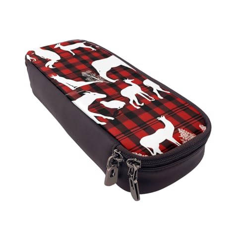 UENFFKDAP Kuh Hirsch Baum Weihnachten Leder Federmäppchen Schüler Federmäppchen Reißverschluss Federmäppchen Geeignet für Schulen und Büros, Unisex, Schwarz , Einheitsgröße, Kosmetiktasche von UENFFKDAP
