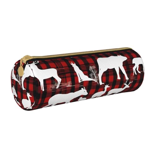 UENFFKDAP Kuh Hirsch Baum Weihnachten Leder Federmäppchen Schüler Federmäppchen Reißverschluss Federmäppchen Kosmetiktasche Geeignet für Schulen und Büros, Unisex, weiß, Einheitsgröße, Kosmetiktasche von UENFFKDAP