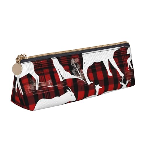 UENFFKDAP Kuh Hirsch Baum Weihnachten Leder Federmäppchen Schüler Federmäppchen Reißverschluss Federmäppchen Kosmetiktasche Geeignet für Schulen und Büros, Unisex, weiß, Einheitsgröße, Kosmetiktasche von UENFFKDAP
