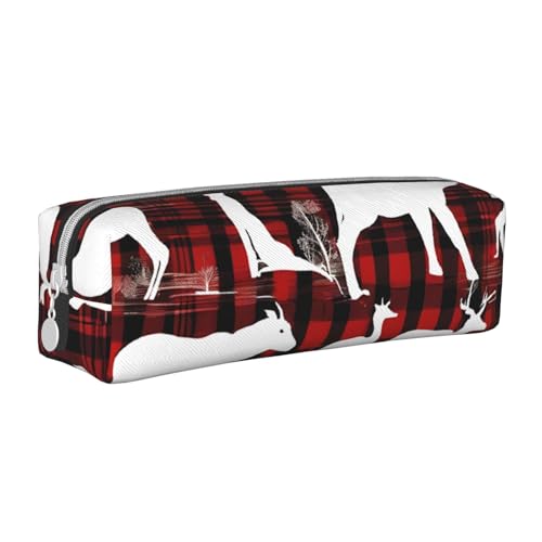 UENFFKDAP Kuh Hirsch Baum Weihnachten Leder Federmäppchen Schüler Federmäppchen Reißverschluss Federmäppchen Kosmetiktasche Geeignet für Schulen und Büros, Unisex, weiß, Einheitsgröße, Kosmetiktasche von UENFFKDAP