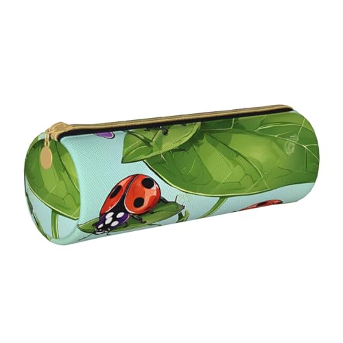 UENFFKDAP Ladybug Leder Federmäppchen Schüler Federmäppchen Reißverschluss Federmäppchen Kosmetiktasche Geeignet für Schulen und Büros, Unisex, weiß, Einheitsgröße, Kosmetiktasche von UENFFKDAP