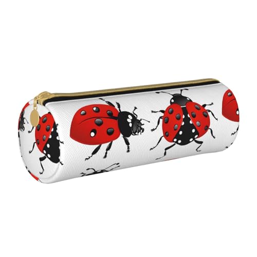 UENFFKDAP Ladybug Print Leder Federmäppchen Schüler Federmäppchen Reißverschluss Federmäppchen Kosmetiktasche Geeignet für Schulen und Büros, Unisex, weiß, Einheitsgröße, Kosmetiktasche von UENFFKDAP