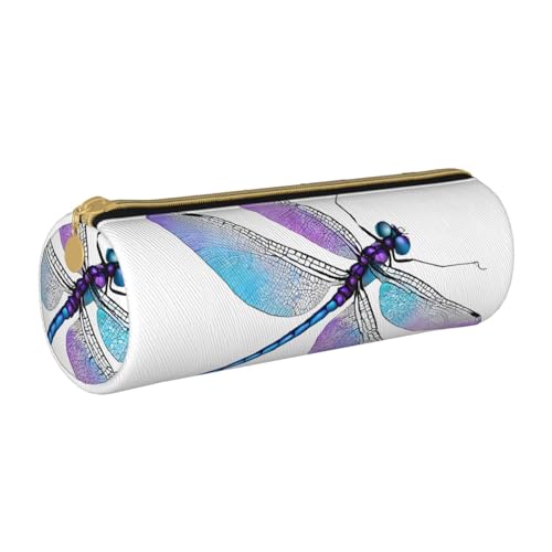 UENFFKDAP Libelle Druck Leder Federmäppchen Schüler Federmäppchen Reißverschluss Federmäppchen Kosmetiktasche Geeignet für Schulen und Büros, Unisex, weiß, Einheitsgröße, Kosmetiktasche von UENFFKDAP