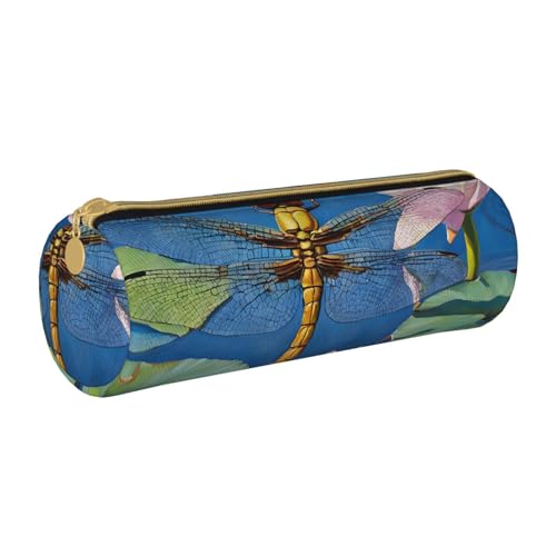 UENFFKDAP Libelle Malerei Leder Federmäppchen Schüler Federmäppchen Reißverschluss Federmäppchen Kosmetiktasche Geeignet für Schulen und Büros, Unisex, weiß, Einheitsgröße, Kosmetiktasche von UENFFKDAP