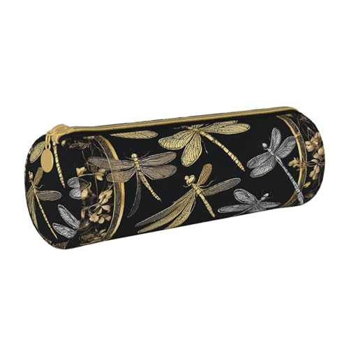UENFFKDAP Libellen Grau Leder Federmäppchen Schüler Federmäppchen Reißverschluss Federmäppchen Kosmetiktasche Geeignet für Schulen und Büros, Unisex, weiß, Einheitsgröße, Kosmetiktasche von UENFFKDAP