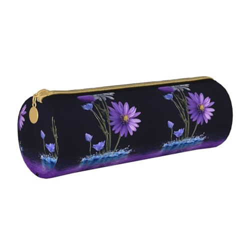 UENFFKDAP Lila Blume Leder Federmäppchen Schüler Federmäppchen Reißverschluss Federmäppchen Kosmetiktasche Geeignet für Schulen und Büros, Unisex, weiß, Einheitsgröße, Kosmetiktasche von UENFFKDAP