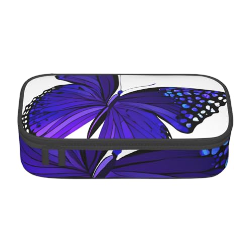 UENFFKDAP Lila Schmetterling Große Kapazität Federmäppchen Schüler Federmäppchen Kosmetiktasche mit Reißverschluss Geeignet für Schulen und Büros Unisex, Schwarz , Einheitsgröße, Kosmetiktasche von UENFFKDAP