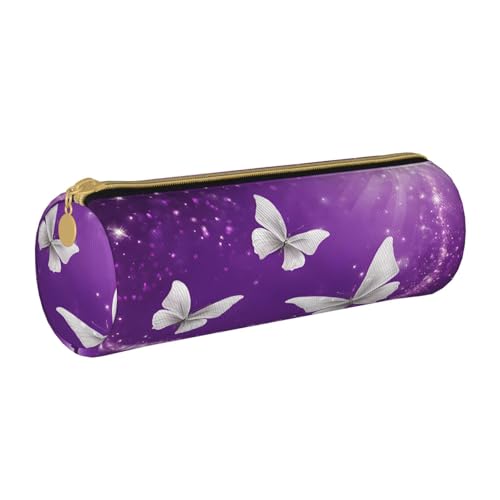UENFFKDAP Lila Schmetterlinge Leder Federmäppchen Schüler Federmäppchen Reißverschluss Federmäppchen Kosmetiktasche Geeignet für Schulen und Büros Unisex, weiß, Einheitsgröße, Kosmetiktasche von UENFFKDAP
