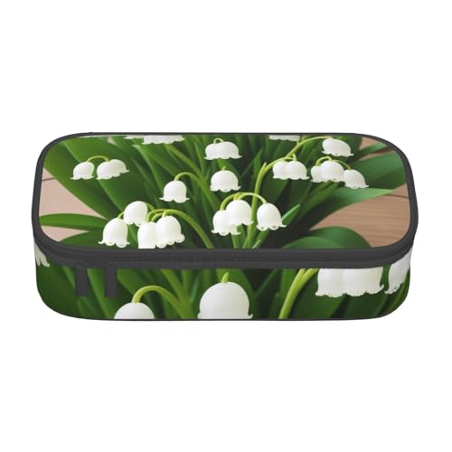UENFFKDAP Lilies of The Valley Federmäppchen mit großem Fassungsvermögen, Schülermäppchen, Kosmetiktasche mit Reißverschluss, geeignet für Schulen und Büros, Unisex, Schwarz , Einheitsgröße, von UENFFKDAP