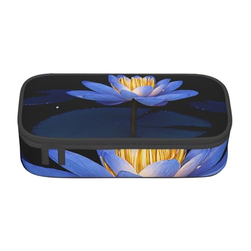 UENFFKDAP Lotus Blume Große Kapazität Federmäppchen Schüler Federmäppchen Kosmetiktasche mit Reißverschluss Geeignet für Schulen und Büros Unisex, Schwarz , Einheitsgröße, Kosmetiktasche von UENFFKDAP