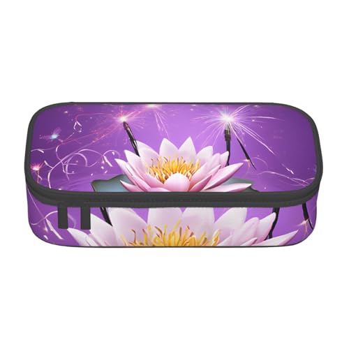 UENFFKDAP Lotus Flower Lila Große Kapazität Federmäppchen Schülermäppchen Kosmetiktasche mit Reißverschluss Geeignet für Schulen und Büros Unisex, Schwarz , Einheitsgröße, Kosmetiktasche von UENFFKDAP