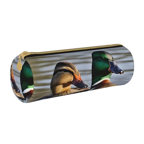 UENFFKDAP Mallard Duck Leder Federmäppchen Schüler Federmäppchen Reißverschluss Federmäppchen Kosmetiktasche Geeignet für Schulen und Büros, Unisex, weiß, Einheitsgröße, Kosmetiktasche von UENFFKDAP