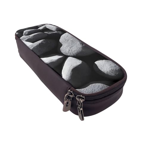 UENFFKDAP Many Black Pebbles Leather Pencil Case Student Pencil Case Zipper Pencil Case Suitable for Schools and Offices, Unisex, Schwarz , Einheitsgröße, Kosmetiktasche von UENFFKDAP