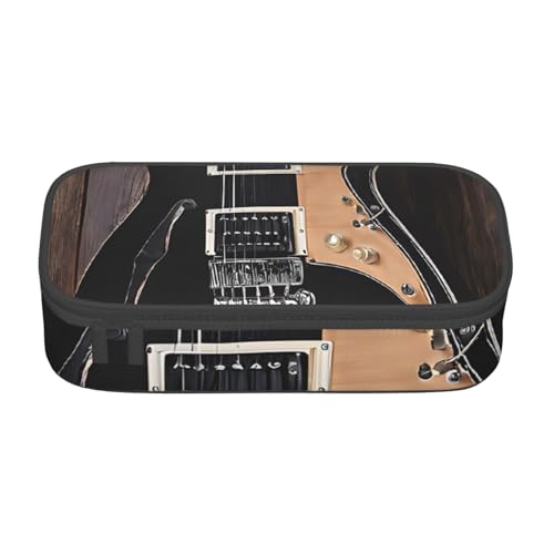 UENFFKDAP Musikgitarre Große Kapazität Federmäppchen Schüler Federmäppchen Kosmetiktasche mit Reißverschluss Geeignet für Schulen und Büros Unisex, Schwarz , Einheitsgröße, Kosmetiktasche von UENFFKDAP