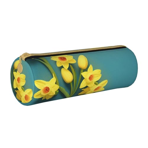 UENFFKDAP Narcissus Leder Federmäppchen Schüler Federmäppchen Reißverschluss Federmäppchen Kosmetiktasche Geeignet für Schulen und Büros Unisex, weiß, Einheitsgröße, Kosmetiktasche von UENFFKDAP