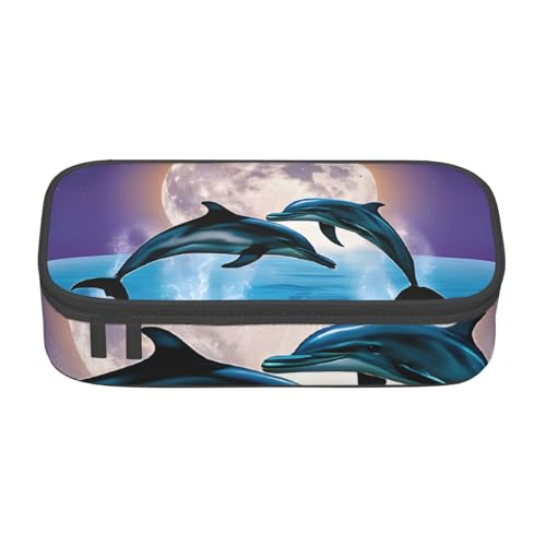 UENFFKDAP Niedliche Delfine Große Kapazität Federmäppchen Schüler Federmäppchen Kosmetiktasche mit Reißverschluss Geeignet für Schulen und Büros Unisex, Schwarz , Einheitsgröße, Kosmetiktasche von UENFFKDAP