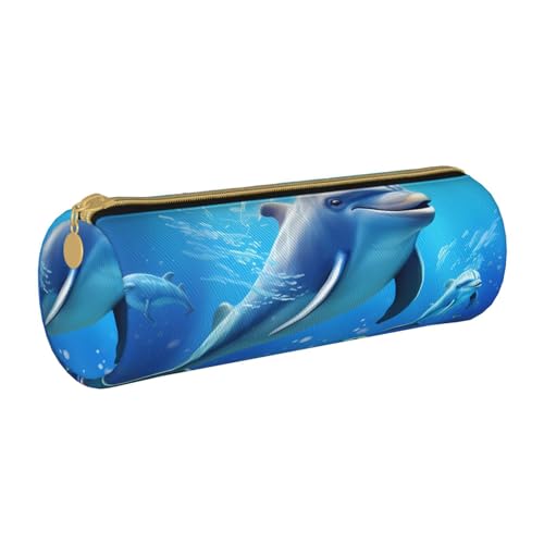 UENFFKDAP Niedliche Delphin Leder Federmäppchen Schüler Federmäppchen Reißverschluss Federmäppchen Kosmetiktasche Geeignet für Schulen und Büros, Unisex, weiß, Einheitsgröße, Kosmetiktasche von UENFFKDAP