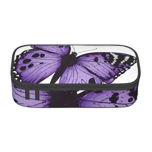 UENFFKDAP Niedliche lila Schmetterling Große Kapazität Federmäppchen Schüler Federmäppchen Kosmetiktasche mit Reißverschluss Geeignet für Schulen und Büros Unisex, Schwarz , Einheitsgröße, von UENFFKDAP