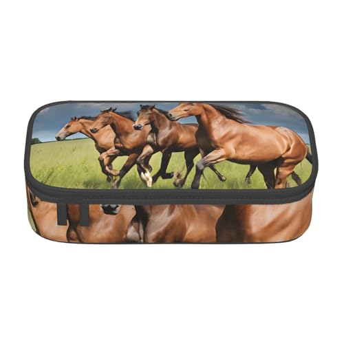 UENFFKDAP Pferde Große Kapazität Federmäppchen Schüler Federmäppchen Kosmetiktasche mit Reißverschluss Geeignet für Schulen und Büros Unisex, Schwarz , Einheitsgröße, Kosmetiktasche von UENFFKDAP