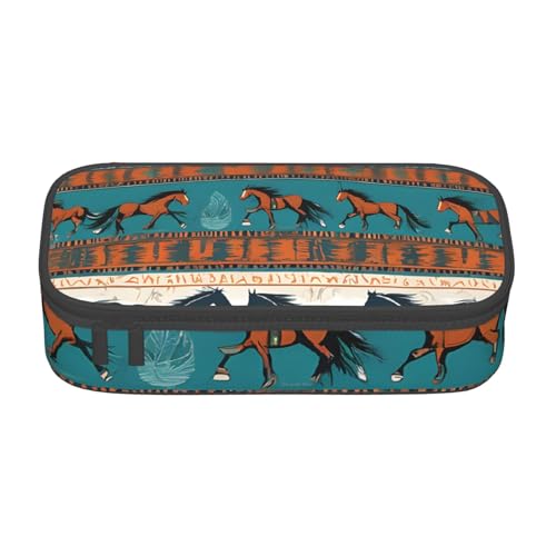 UENFFKDAP Pferde Große Kapazität Federmäppchen Schüler Federmäppchen Kosmetiktasche mit Reißverschluss Geeignet für Schulen und Büros Unisex, Schwarz , Einheitsgröße, Kosmetiktasche von UENFFKDAP
