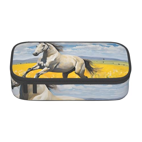 UENFFKDAP Pferde Laufen Kunst Große Kapazität Federmäppchen Schüler Federmäppchen Kosmetiktasche mit Reißverschluss Geeignet für Schulen und Büros Unisex, Schwarz , Einheitsgröße, Kosmetiktasche von UENFFKDAP