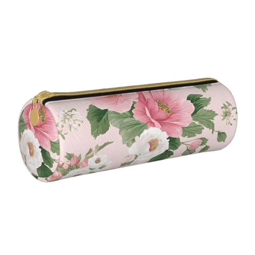 UENFFKDAP Pflanze Blumen Leder Federmäppchen Student Federmäppchen Reißverschluss Federmäppchen Kosmetiktasche Geeignet für Schulen und Büros, Unisex, weiß, Einheitsgröße, Kosmetiktasche von UENFFKDAP