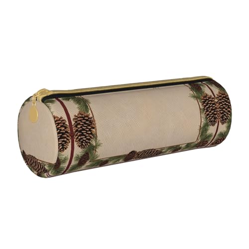 UENFFKDAP Pine Cone Border Leder Federmäppchen Schüler Federmäppchen Reißverschluss Federmäppchen Kosmetiktasche Geeignet für Schulen und Büros, Unisex, weiß, Einheitsgröße, Kosmetiktasche von UENFFKDAP