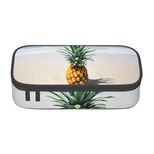 UENFFKDAP Pineapple by The Sea Große Kapazität Federmäppchen Schülermäppchen Kosmetiktasche mit Reißverschluss Geeignet für Schulen und Büros Unisex, Schwarz , Einheitsgröße, Kosmetiktasche von UENFFKDAP