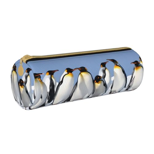 UENFFKDAP Pinguin Leder Federmäppchen Schüler Federmäppchen Reißverschluss Federmäppchen Kosmetiktasche Geeignet für Schulen und Büros, Unisex, weiß, Einheitsgröße, Kosmetiktasche von UENFFKDAP