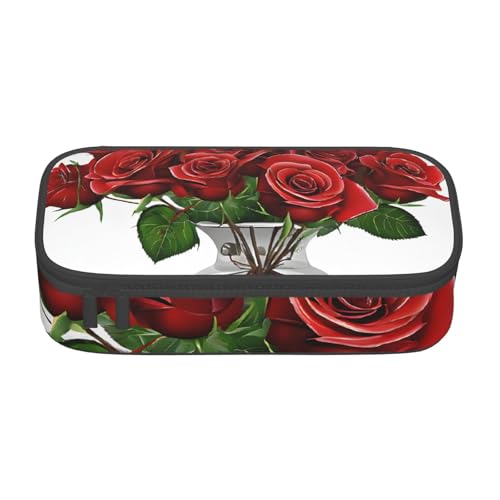 UENFFKDAP Red Roses Große Kapazität Federmäppchen Schülermäppchen Kosmetiktasche mit Reißverschluss Geeignet für Schulen und Büros Unisex, Schwarz , Einheitsgröße, Kosmetiktasche von UENFFKDAP