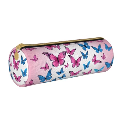 UENFFKDAP Rosa Schmetterlinge Leder Federmäppchen Schüler Federmäppchen Reißverschluss Federmäppchen Kosmetiktasche Geeignet für Schulen und Büros Unisex, weiß, Einheitsgröße, Kosmetiktasche von UENFFKDAP