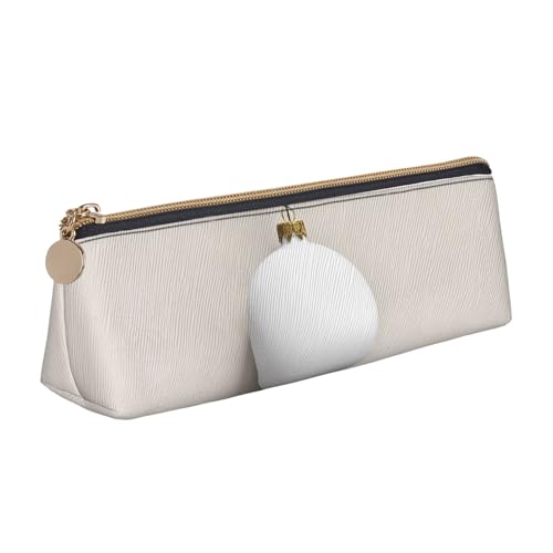 UENFFKDAP Rosa Weihnachten Ball Leder Federmäppchen Schüler Federmäppchen Reißverschluss Federmäppchen Kosmetiktasche Geeignet für Schulen und Büros, Unisex, weiß, Einheitsgröße, Kosmetiktasche von UENFFKDAP