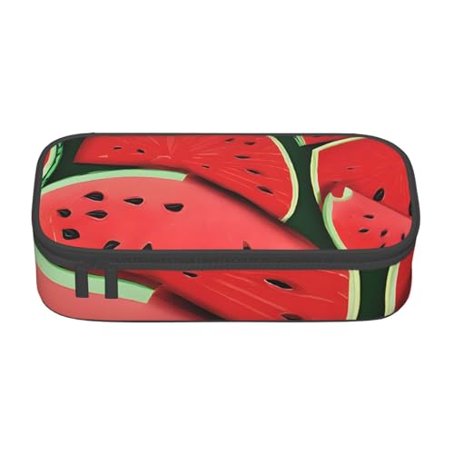 UENFFKDAP Rote Wassermelone Große Kapazität Federmäppchen Schüler Federmäppchen Kosmetiktasche mit Reißverschluss Geeignet für Schulen und Büros Unisex, Schwarz , Einheitsgröße, Kosmetiktasche von UENFFKDAP