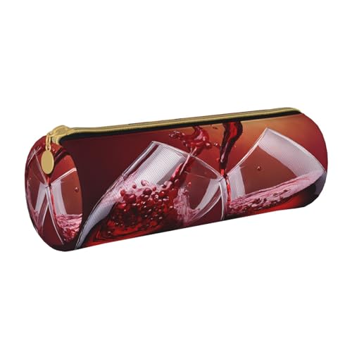 UENFFKDAP Rotweinglas Cheers Leder Federmäppchen Student Federmäppchen Reißverschluss Federmäppchen Kosmetiktasche Geeignet für Schulen und Büros, Unisex, weiß, Einheitsgröße, Kosmetiktasche von UENFFKDAP