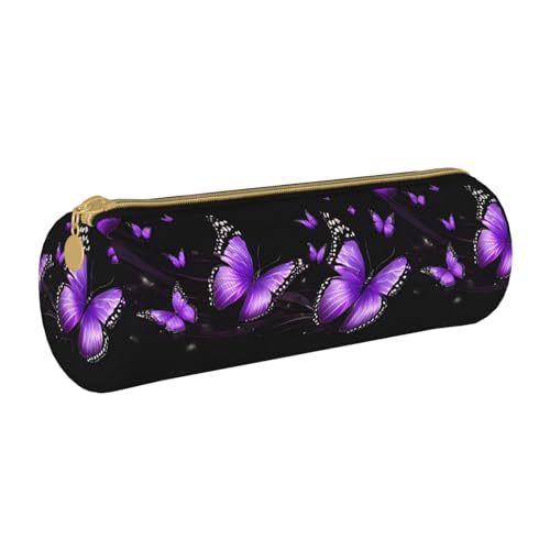 UENFFKDAP Schmetterling Lila Leder Federmäppchen Schüler Federmäppchen Reißverschluss Federmäppchen Kosmetiktasche Geeignet für Schulen und Büros Unisex, weiß, Einheitsgröße, Kosmetiktasche von UENFFKDAP