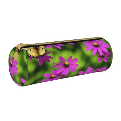 UENFFKDAP Schmetterling und Blumen Leder Federmäppchen Schüler Federmäppchen Reißverschluss Federmäppchen Kosmetiktasche Geeignet für Schulen und Büros, Unisex, weiß, Einheitsgröße, Kosmetiktasche von UENFFKDAP