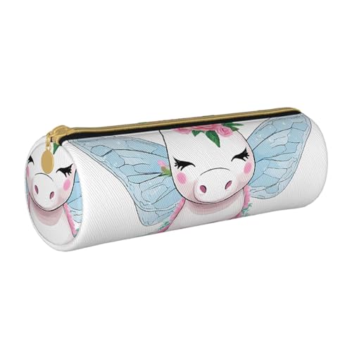 UENFFKDAP Schmetterling und Nilpferd Leder Federmäppchen Schüler Federmäppchen Reißverschluss Federmäppchen Kosmetiktasche Geeignet für Schulen und Büros, Unisex, weiß, Einheitsgröße, Kosmetiktasche von UENFFKDAP