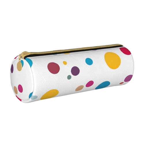 UENFFKDAP Schöne Polka Dot Leder Federmäppchen Schüler Federmäppchen Reißverschluss Federmäppchen Kosmetiktasche Geeignet für Schulen und Büros, Unisex, weiß, Einheitsgröße, Kosmetiktasche von UENFFKDAP