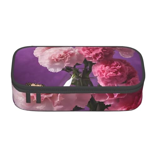 UENFFKDAP Schöne lila Schmetterling Blumen Große Kapazität Federmäppchen Schüler Federmäppchen Kosmetiktasche mit Reißverschluss Geeignet für Schulen und Büros Unisex, Schwarz , Einheitsgröße, von UENFFKDAP