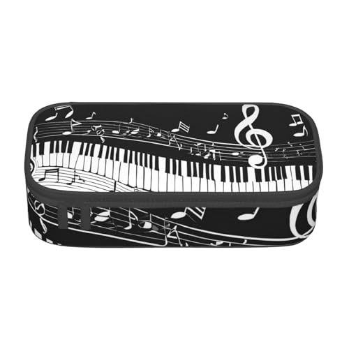 UENFFKDAP Schwarz Weiß Musiknoten Große Kapazität Federmäppchen Schüler Federmäppchen Kosmetiktasche mit Reißverschluss Geeignet für Schulen und Büros Unisex, Schwarz , Einheitsgröße, Kosmetiktasche von UENFFKDAP