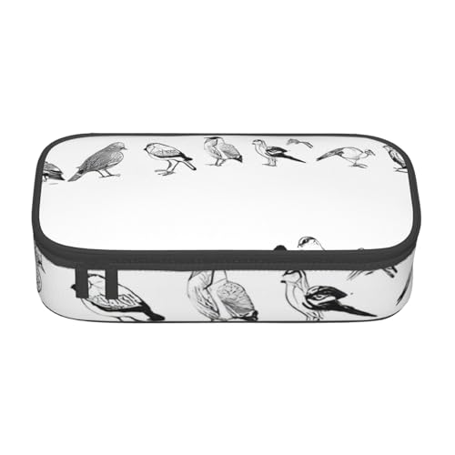 UENFFKDAP Schwarze und weiße Vögel Große Kapazität Federmäppchen Schüler Federmäppchen Kosmetiktasche mit Reißverschluss Geeignet für Schulen und Büros Unisex, Schwarz , Einheitsgröße, Kosmetiktasche von UENFFKDAP