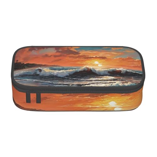 UENFFKDAP Strand Sonnenaufgang Große Kapazität Federmäppchen Schüler Federmäppchen Kosmetiktasche mit Reißverschluss Geeignet für Schulen und Büros Unisex, Schwarz , Einheitsgröße, Kosmetiktasche von UENFFKDAP