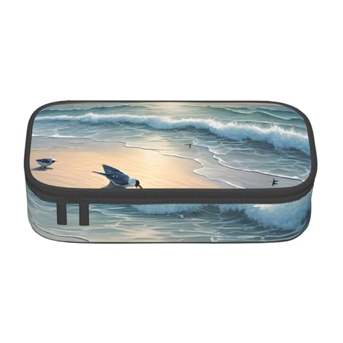 UENFFKDAP Strand Sonnenuntergang Wellen Große Kapazität Federmäppchen Schüler Federmäppchen Kosmetiktasche mit Reißverschluss Geeignet für Schulen und Büros Unisex, Schwarz , Einheitsgröße, von UENFFKDAP